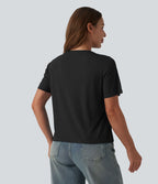 T-shirt décontracté ample à col rond et manches courtes en laine mélangée