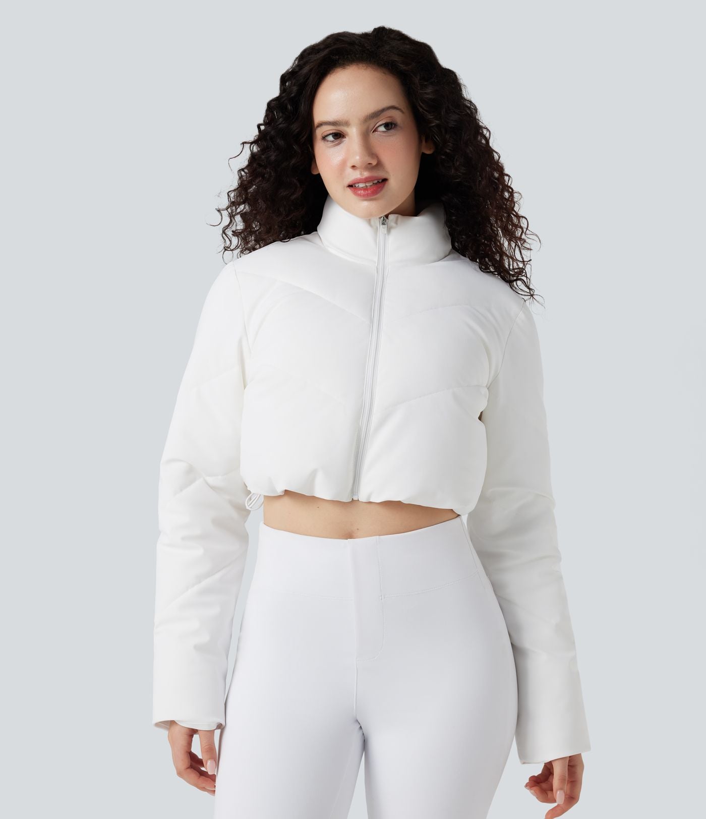 PuffFlex Manteau doudoune 3-en-1 court casual à col montant et veste à ourlet arrondi avec passants pouces et poche
