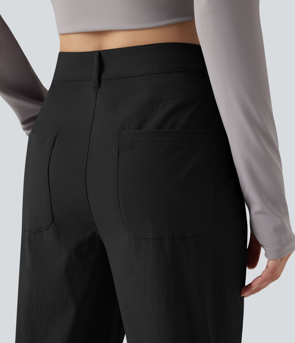 Pantalon de randonnée déperlant taille mi-haute coupe droite avec poches - longueur ajustable