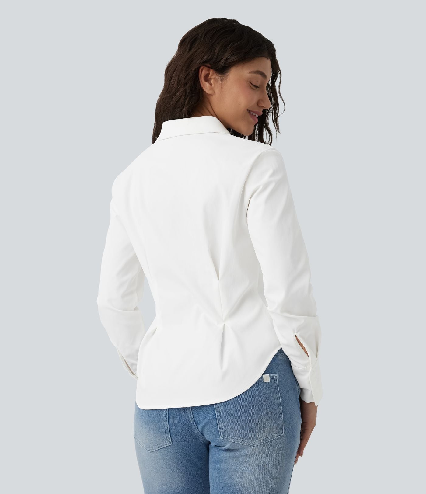 Chemise casual manches longues à ourlet arrondi