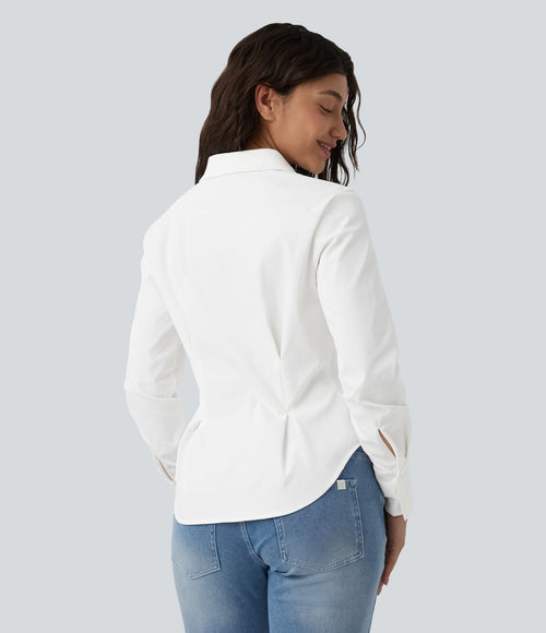 Chemise casual manches longues à ourlet arrondi