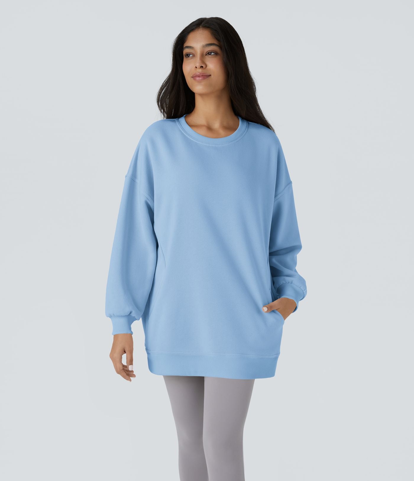 Sweat-shirt décontracté en polaire, col rond, manches longues, poches latérales, coupe oversize