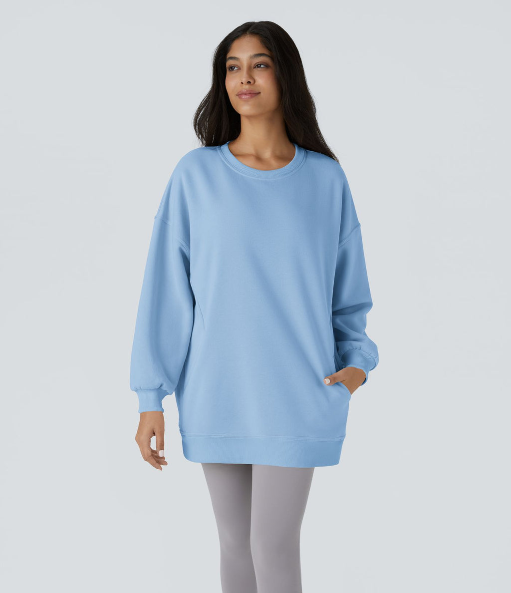 Sweat-shirt décontracté en polaire, col rond, manches longues, poches latérales, coupe oversize