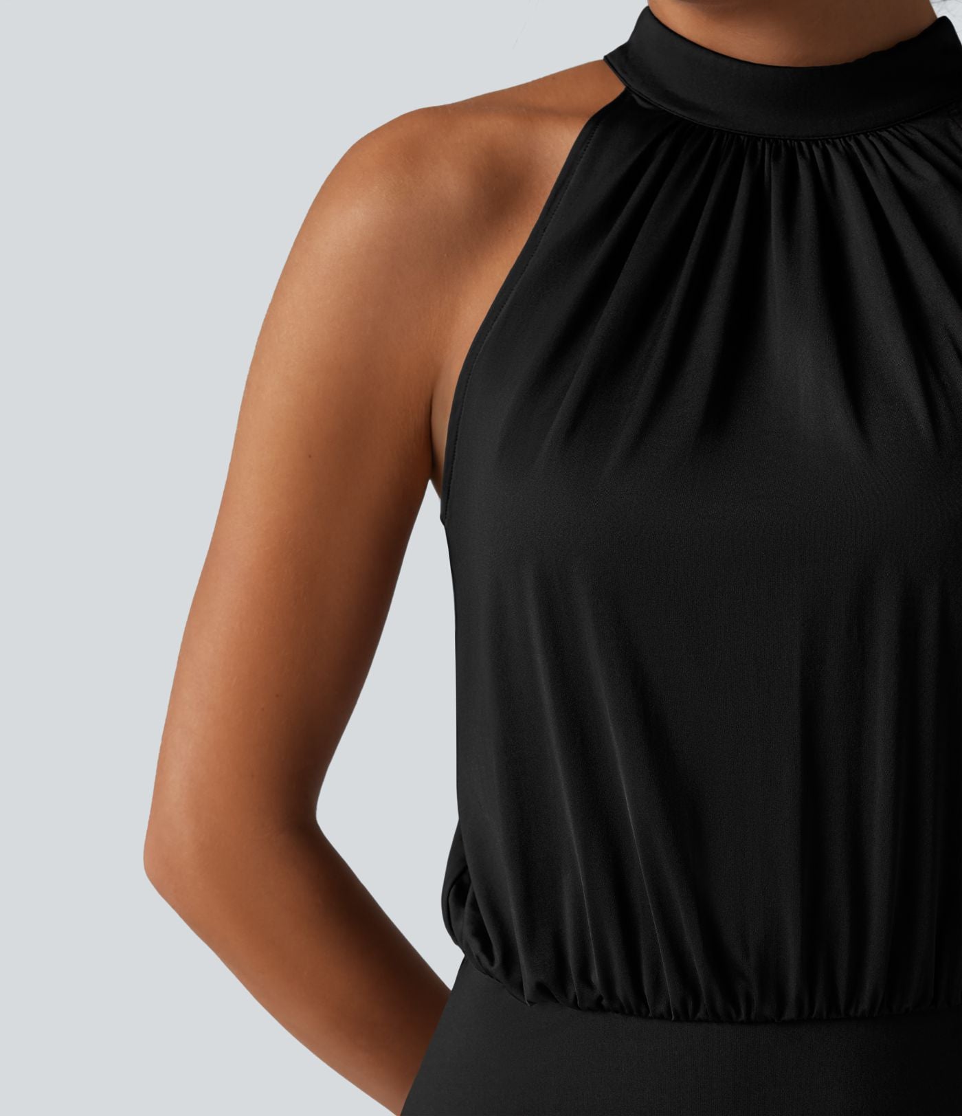 Robe midi col cheminée sans manches dos découpé extensible aspect satiné effet frais InstantCool