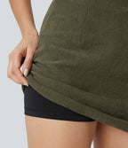 Mini-Jupe Casual en Velours Côtelé 2 en 1 Fermeture Éclair Invisible Taille Haute