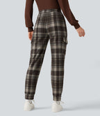 Jogging cargo tailleur carreaux taille mi-haute avec poches