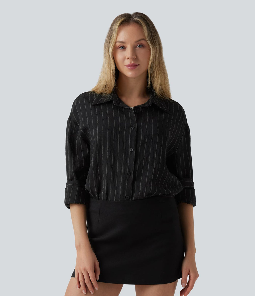 Chemise tailleur à manches longues à rayures mélange lin