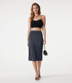 Jupe crayon midi décontracté taille haute extensible aspect satiné à effet frais InstantCool avec fronces