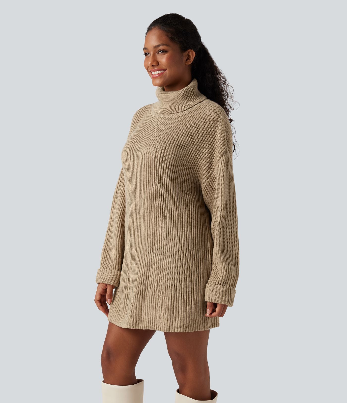 Robe pull courte tailleur col montant manches longues