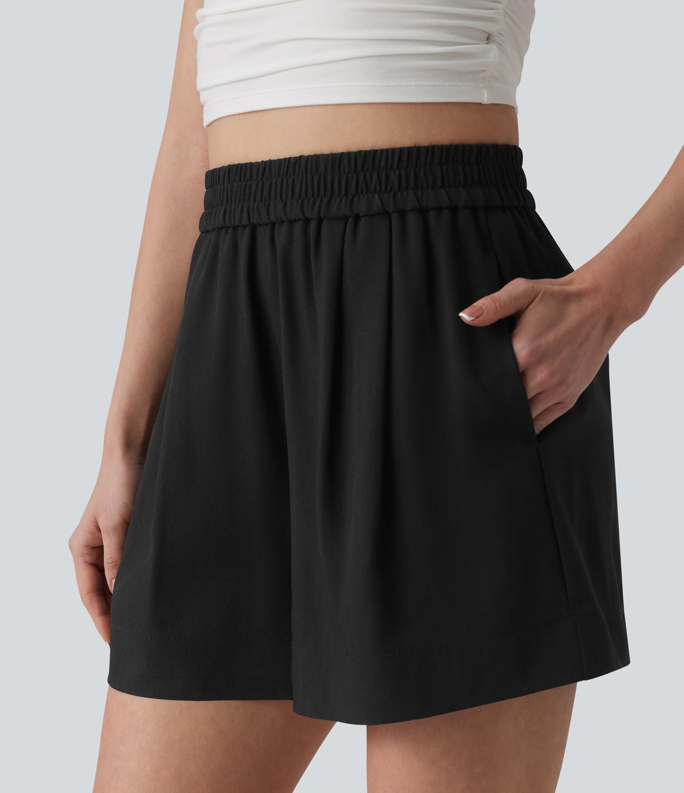 Short décontracté aspect lin taille haute avec poches