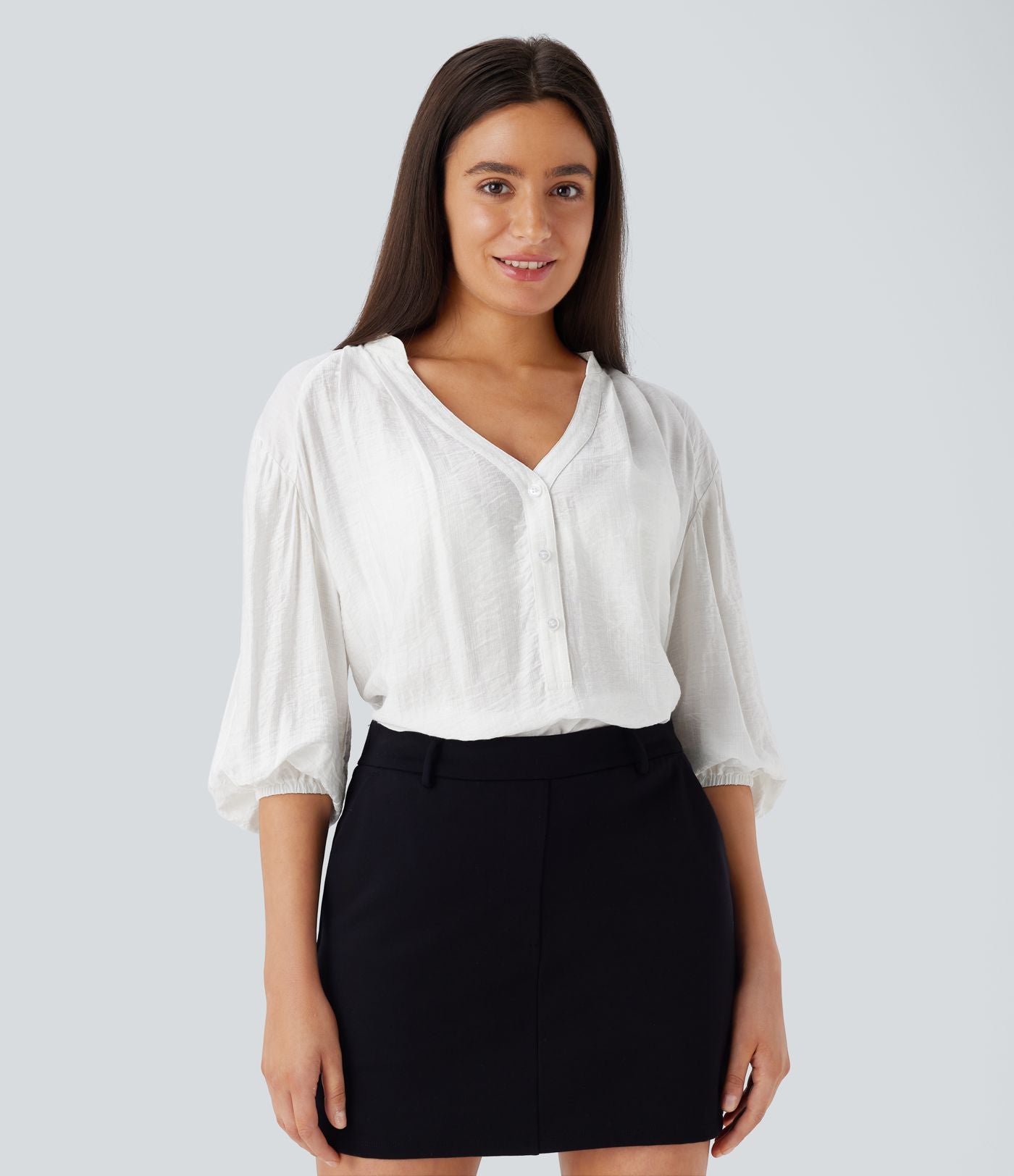 Haut décontracté oversize col V manches bouffantes 3/4