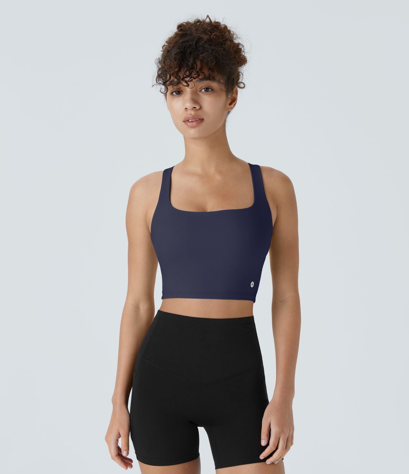 Débardeur yoga court SoftlyZero™ Airy col carré dos nu bretelles croisées effet frais InstantCool, bonnets A-C, protection solaire UPF50+