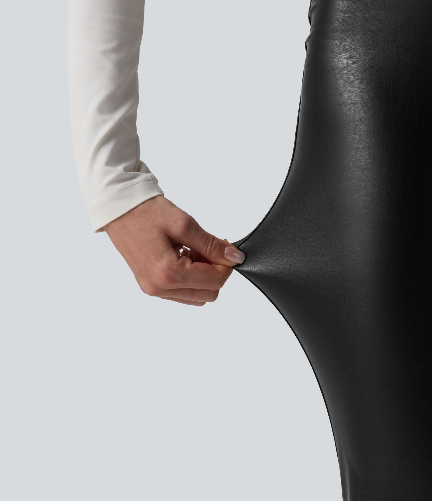 Pantalon évasé décontracté gainant taille haute extensible en molleton PU avec poches