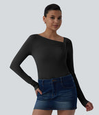 Haut casual asymétrique manches longues froncé