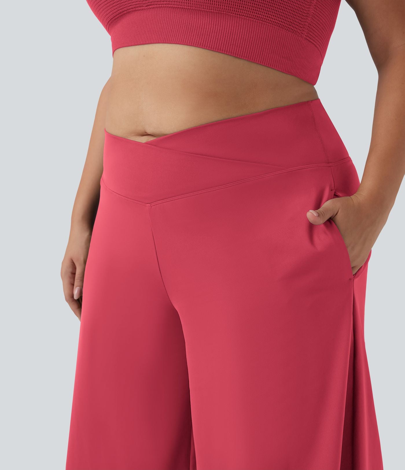 Pantalon corsaire grande taille large SoftlyZero™ Airy taille haute croisée effet frais InstantCool avec poches