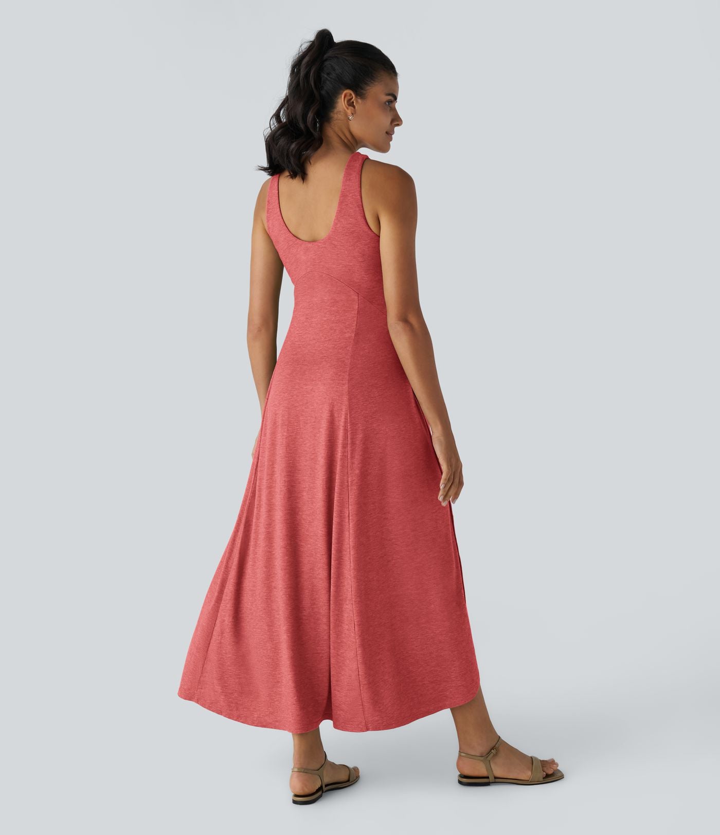 Robe Casual Débardeur Longue Fluide Fendue Dos Nu à Col en U
