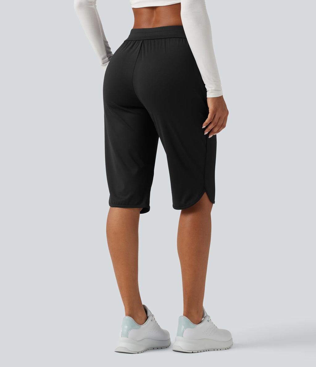 Pantacourt de golf taille mi-haute à séchage rapide avec cordon de serrage, ourlet arrondi, poches et protection solaire UPF40+