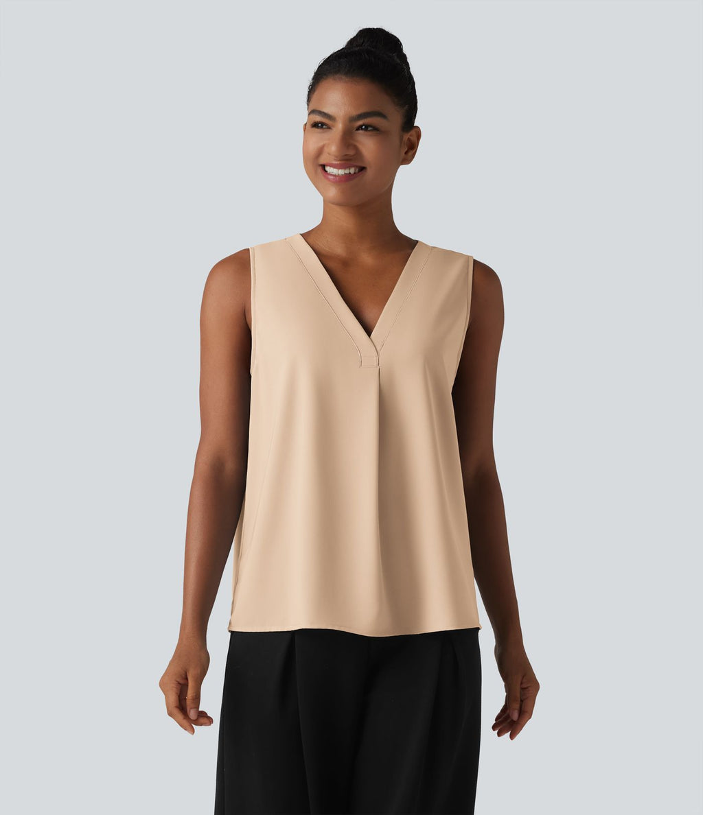Blouse esprit bureau oversize défroissage facile, sans manches et col V