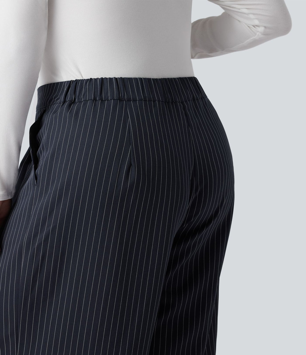 Pantalon tailleur large grande taille taille haute à rayures avec poches