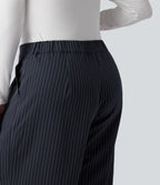Pantalon tailleur large grande taille taille haute à rayures avec poches