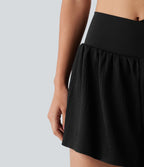 Short de running 2-en-1 taille haute croisée en tissu froissé avec ourlet fendu et poches