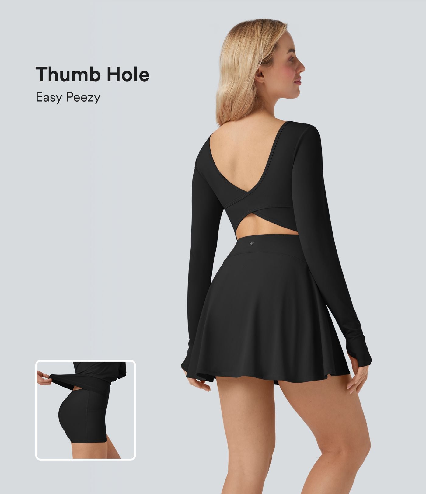 Robe de danse courte SoftlyZero™ Airy col U manches longues avec passe-pouces 2-en-1 effet frais InstantCool et poches, accès facile Easy Peasy