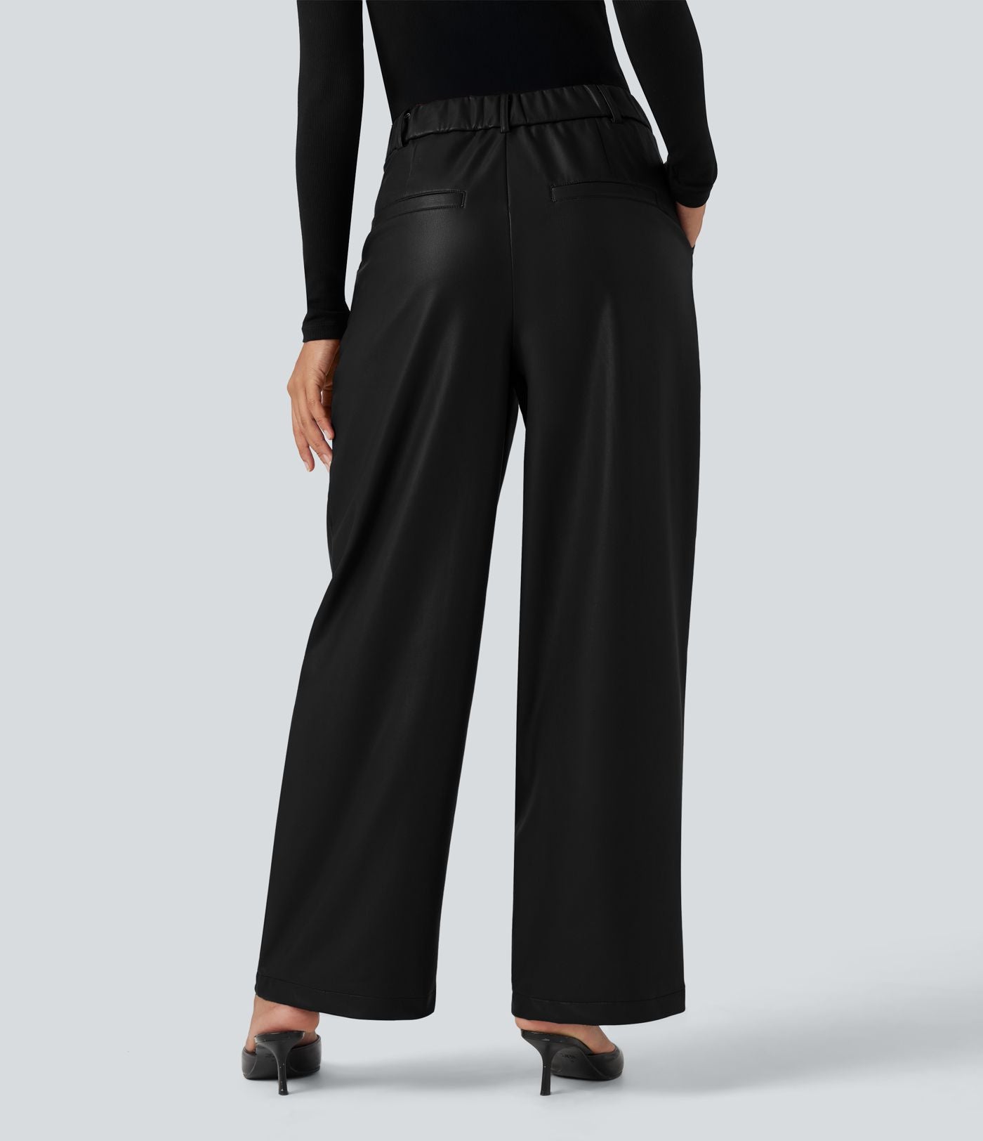 Pantalon large en tissu enduit molleton taille haute avec poches