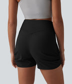 Short Yoga froncé taille haute, séchage rapide, UPF40+ avec poches