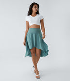 Breezeful™ Jupe Danse Fluide 2-en-1 à Taille Haute Volants Asymétriques Haut-Bas et Séchage Rapide