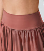 Jupe Casual Taille Haute Maxi Fluide Mesh Fente Plissée 2 en 1
