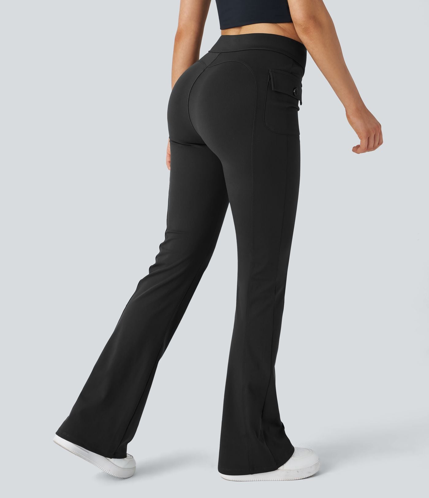 Pantalon cargo décontracté évasé taille haute avec poches à rabat latérales