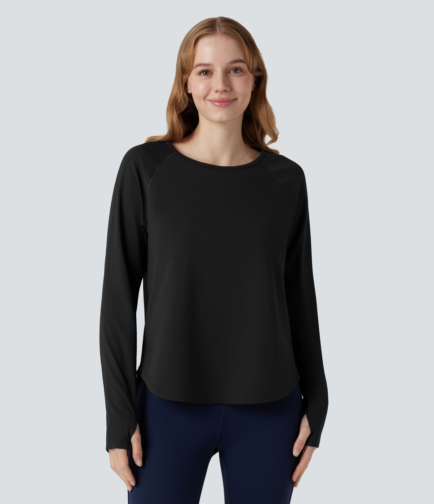 Top de sport col rond mesh contrastant manches longues avec trous pouces