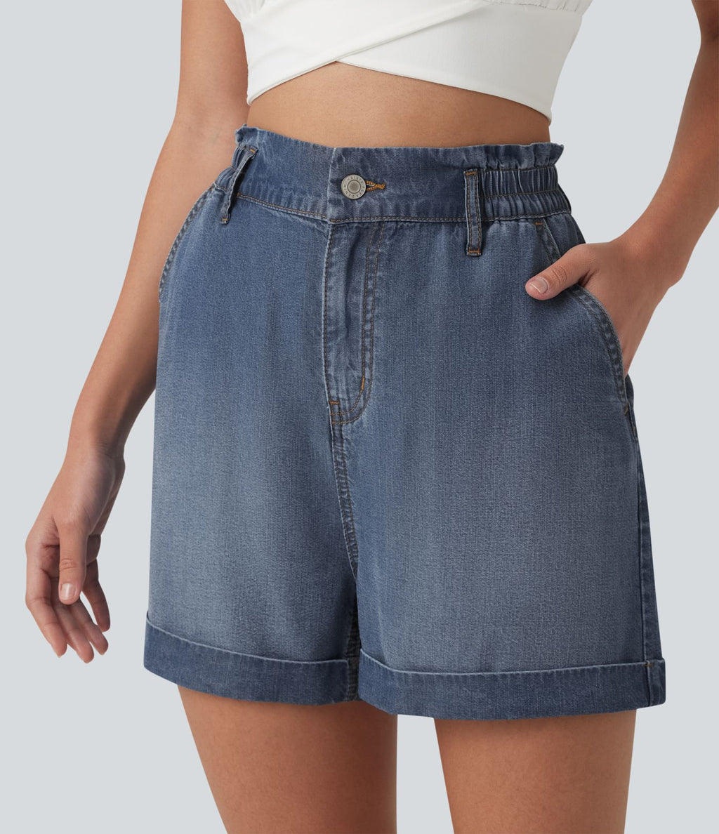 Short en jean décontracté taille haute 7,5 cm avec poches