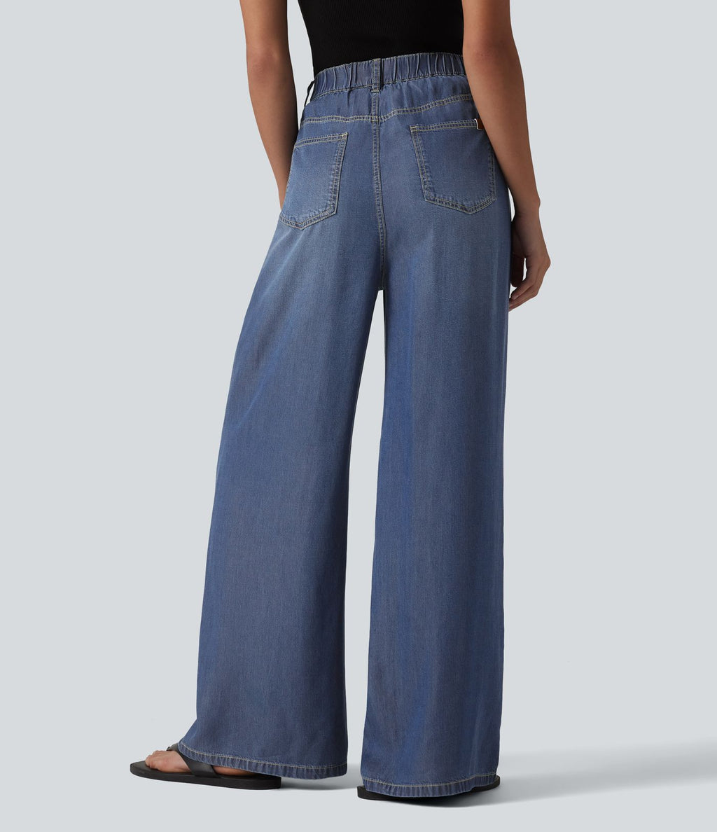 Jean large casual taille haute en lyocell avec poches