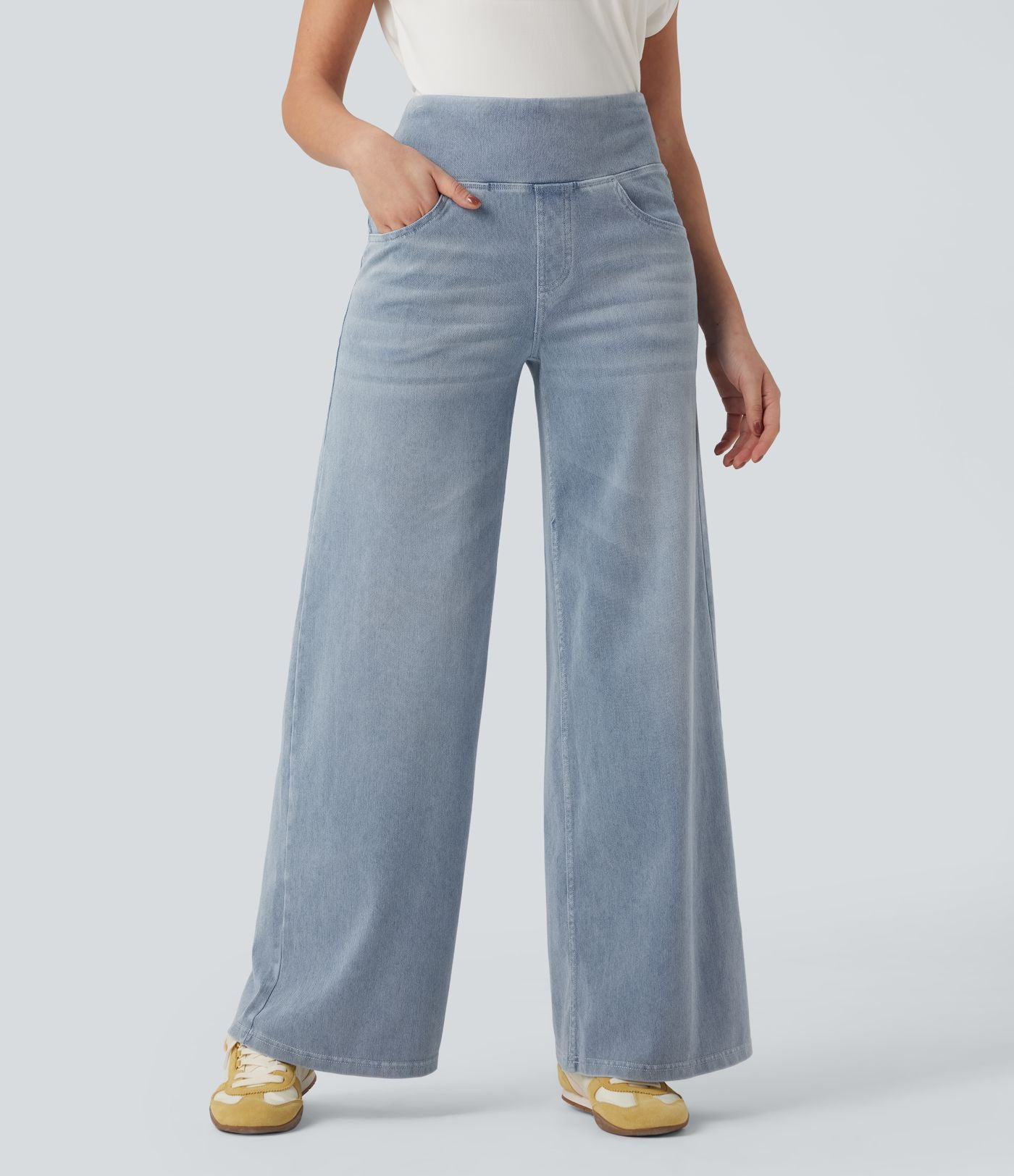 Jean décontracté ample gainant taille mi-haute avec poches Halara Flex™