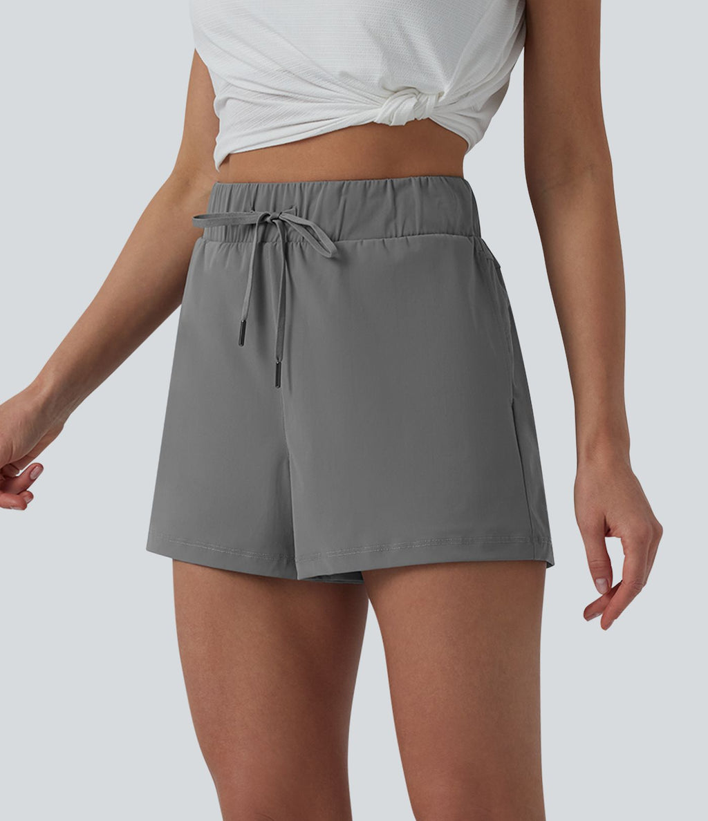 Short de running taille haute effet frais InstantCool et séchage rapide avec poches,cordon réglable, 6,5 cm, protection solaire UPF40+