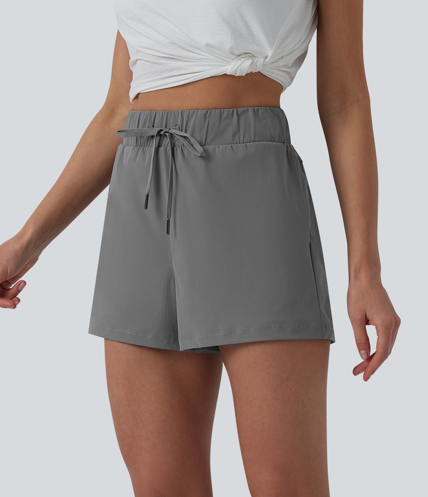 Short de running taille haute effet frais InstantCool et séchage rapide avec poches,cordon réglable, 6,5 cm, protection solaire UPF40+