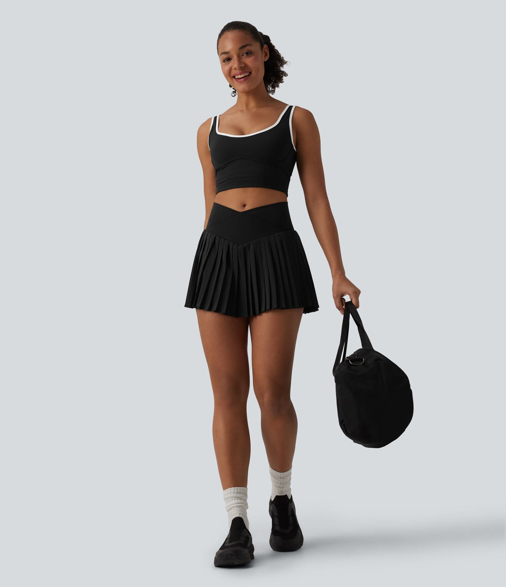 Breezeful™ Jupe-short tennis mini 2-en-1 plissée séchage rapide taille haute croisée avec poches