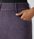 Halara Flex™ Jupe Mi-longue Casual En Denim Extensible Coloré A Poches Multiples Taille Haute