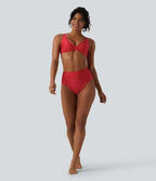 Bas de maillot de bain bikini taille haute gainant froncé