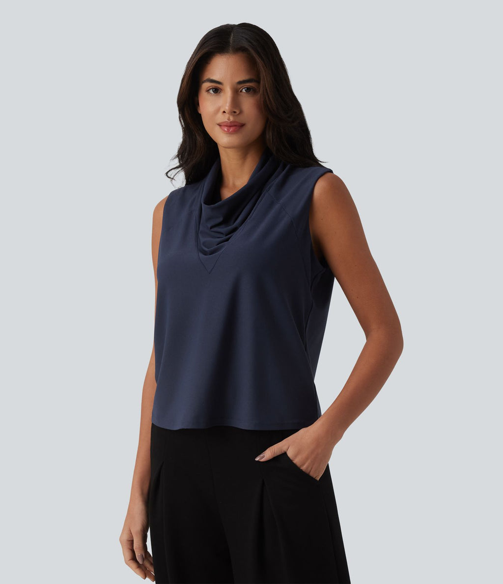 Blouse de travail sans manches à col drapé