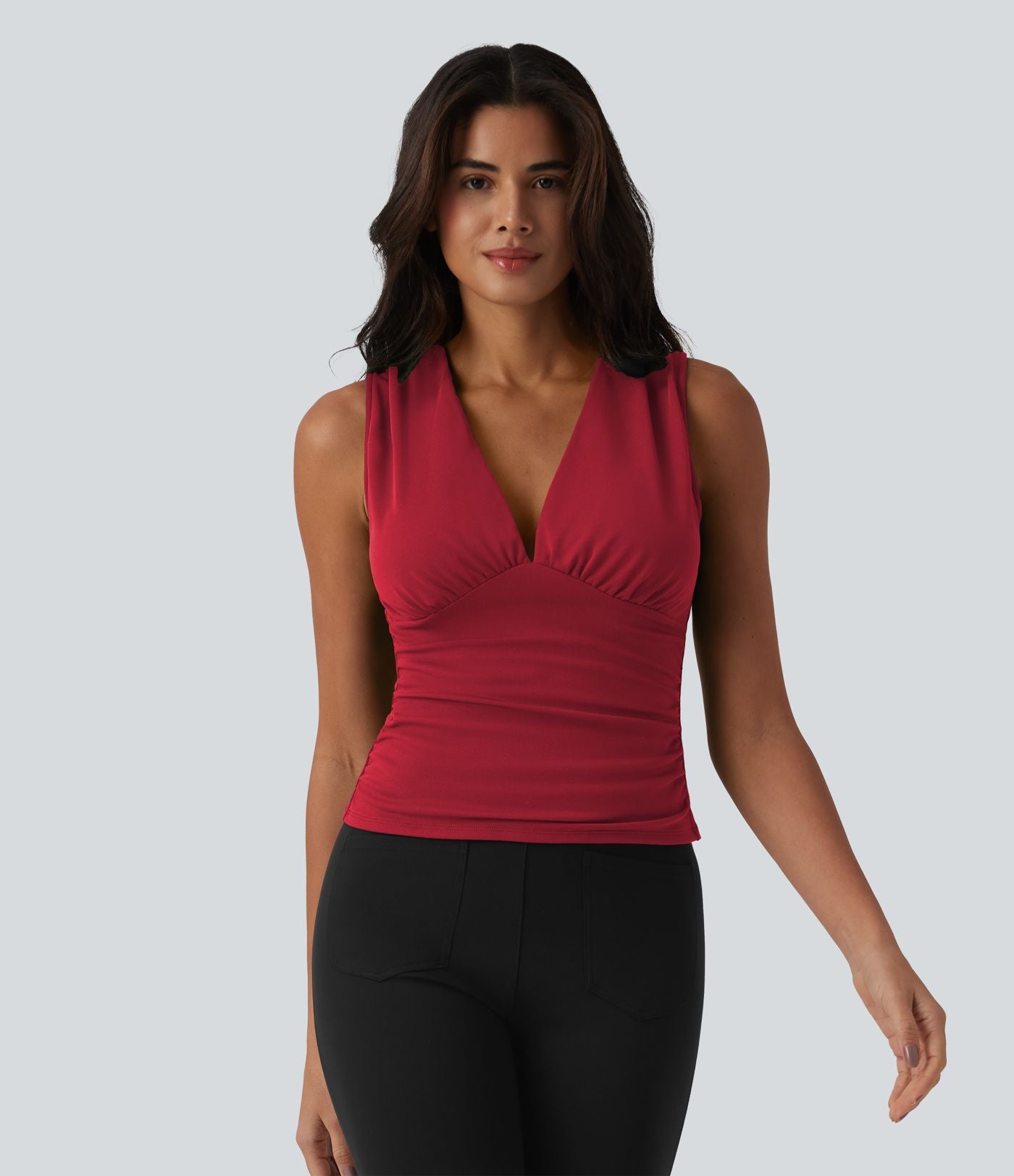 Débardeur tailleur col V avec fronces et brassière intégrée