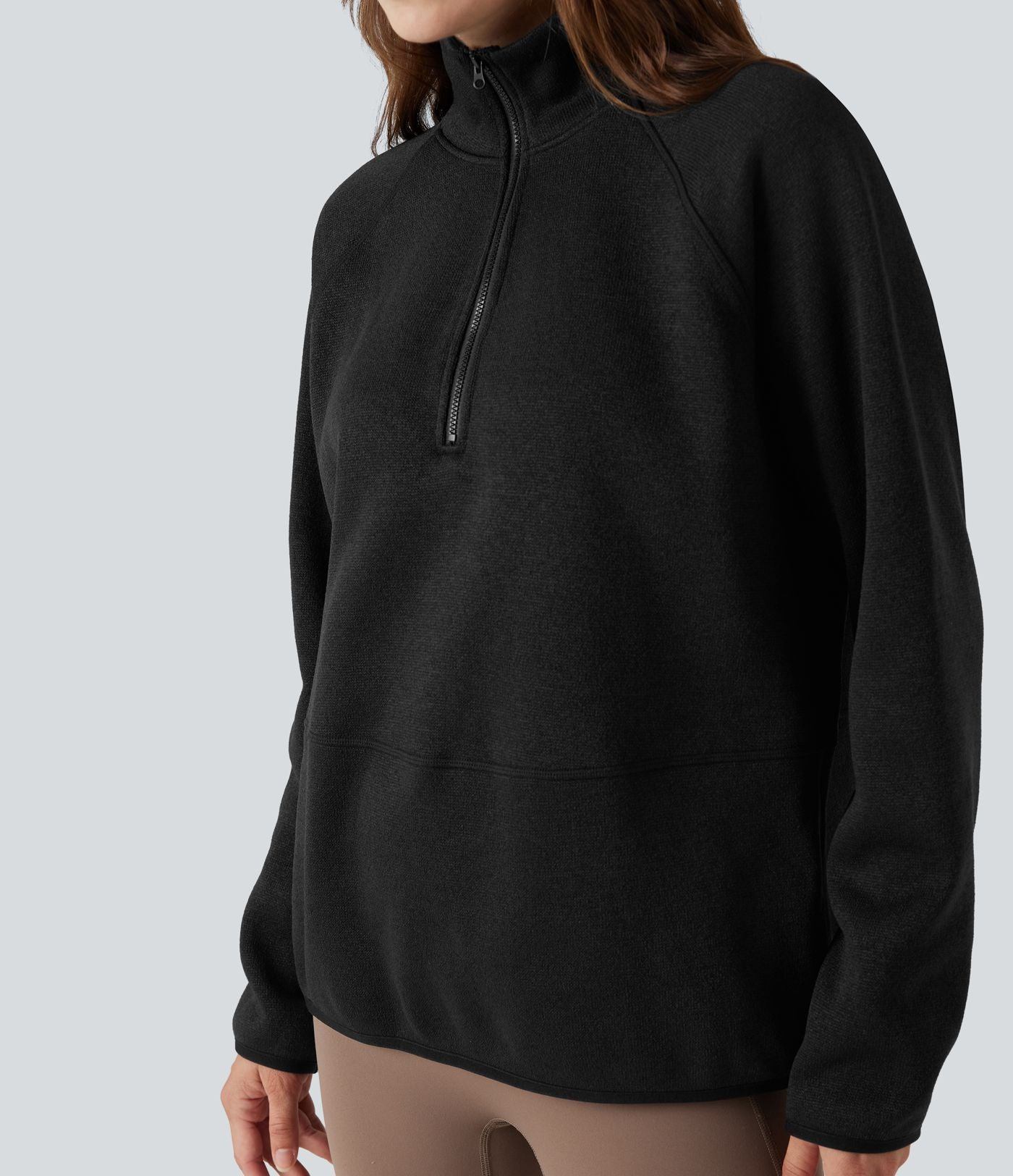 Sweat-shirt polaire de randonnée chiné col montant demi-zip