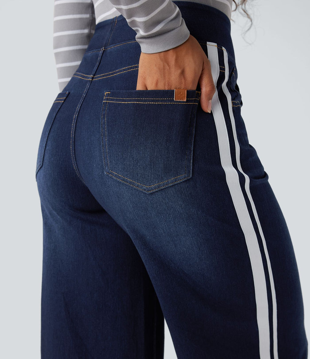 Halara Flex™ Jean large fluide délavé taille haute à rayures avec poches