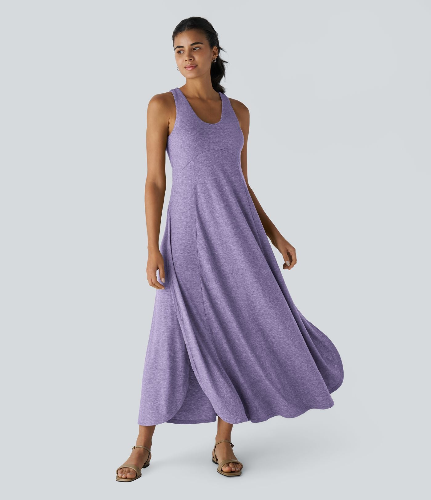 Robe Casual Débardeur Longue Fluide Fendue Dos Nu à Col en U