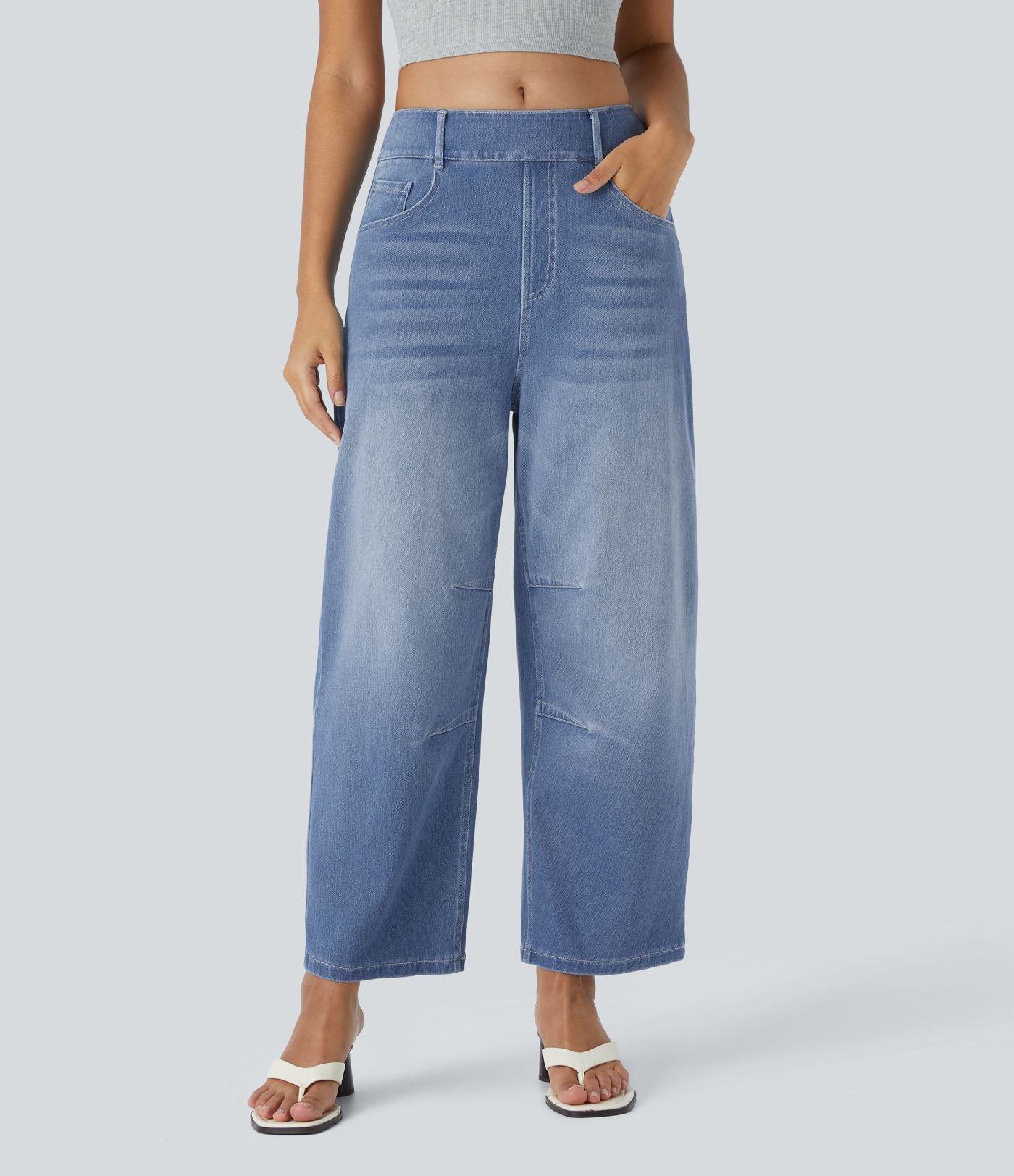 Jean Barrel 7/8 décontracté taille mi-haute avec poches Halara Flex™