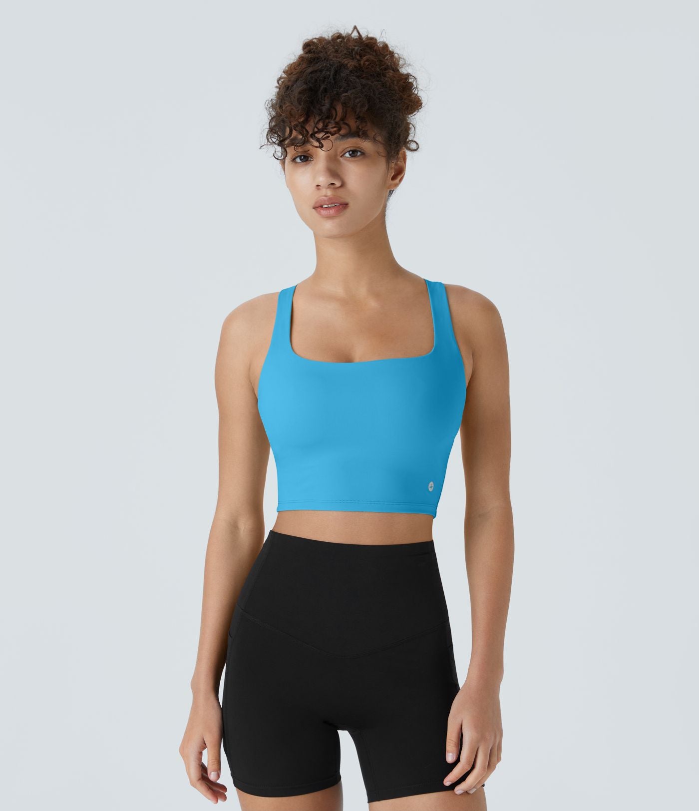 Débardeur yoga court SoftlyZero™ Airy col carré dos nu bretelles croisées effet frais InstantCool, bonnets A-C, protection solaire UPF50+