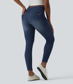 Halara Flex™ Jean skinny 7/8 casual taille mi-haute en lyocell drapé effet délavé, avec poches