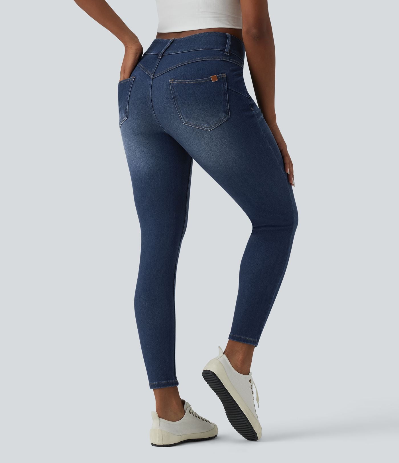 Halara Flex™ Jean skinny 7/8 casual taille mi-haute en lyocell drapé effet délavé, avec poches