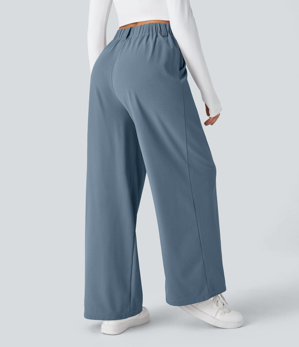 Halara Flex™ Pantalon Tailleur Large Fluide Gaufré Taille Haute Poches Latérales
